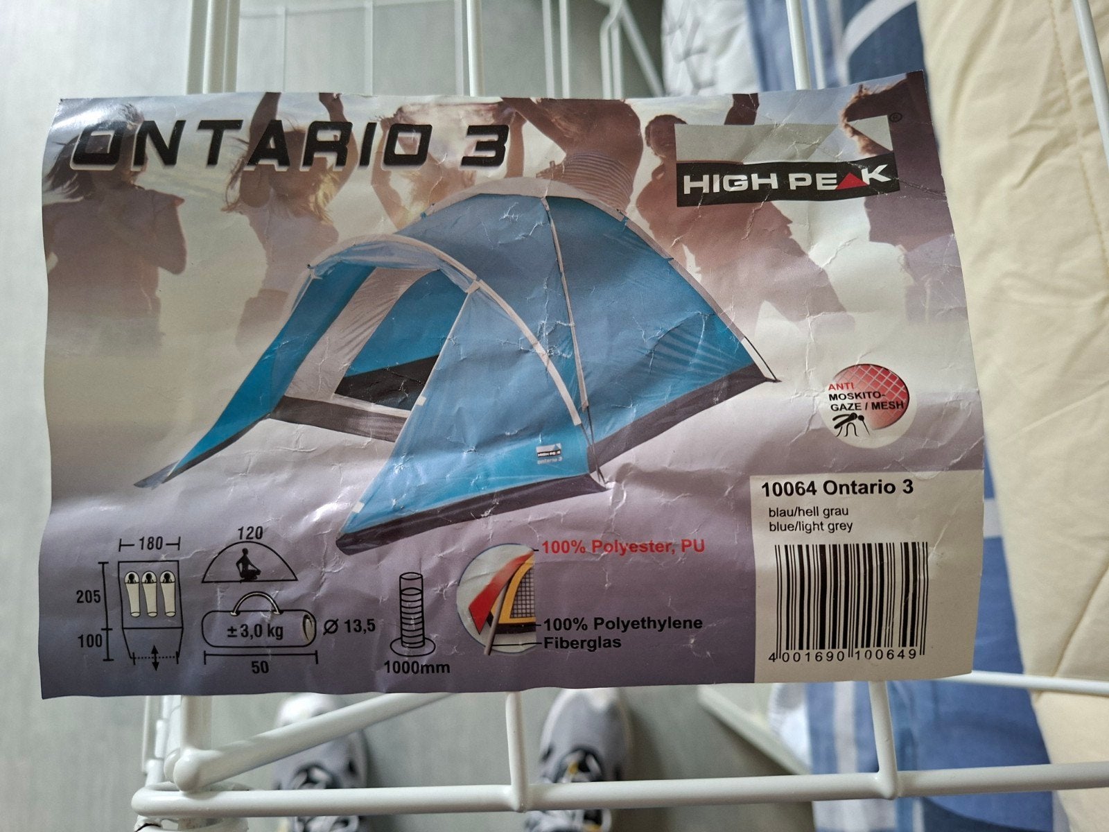 High Peak Ontario 3 koepeltent - blauw/lichtgrijs, Ophalen, Zo goed als nieuw, Tot en met 3