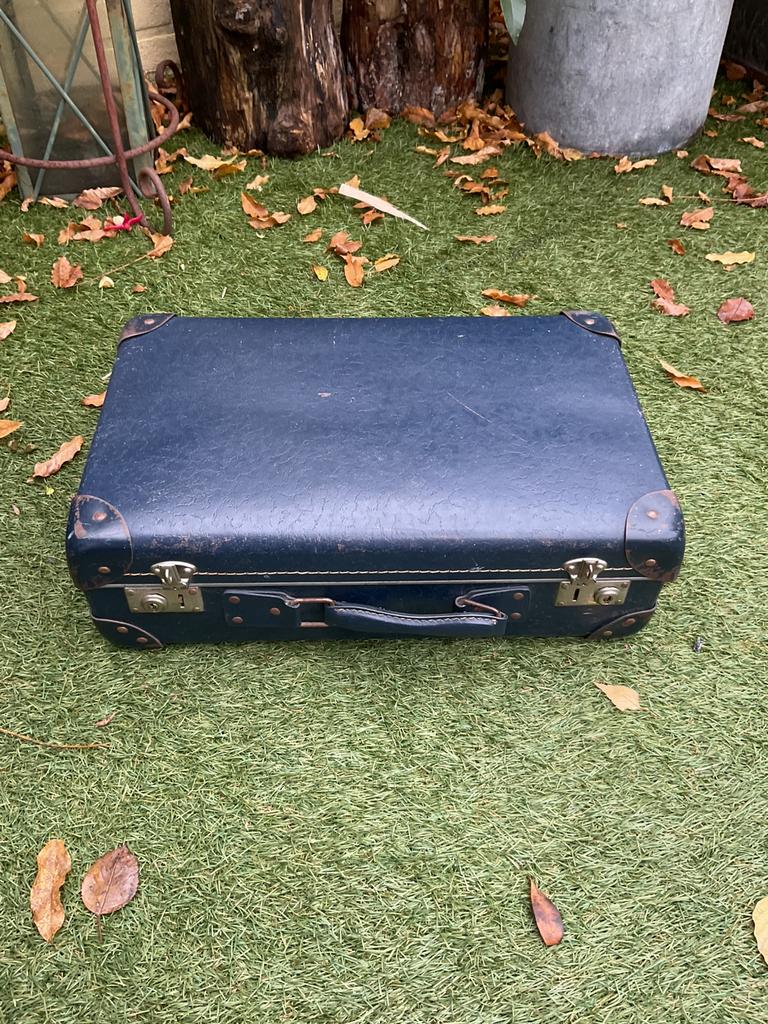 Brocante blauw koffertje jaren 50 fifties, Antiek en Kunst, Curiosa en Brocante, Ophalen of Verzenden