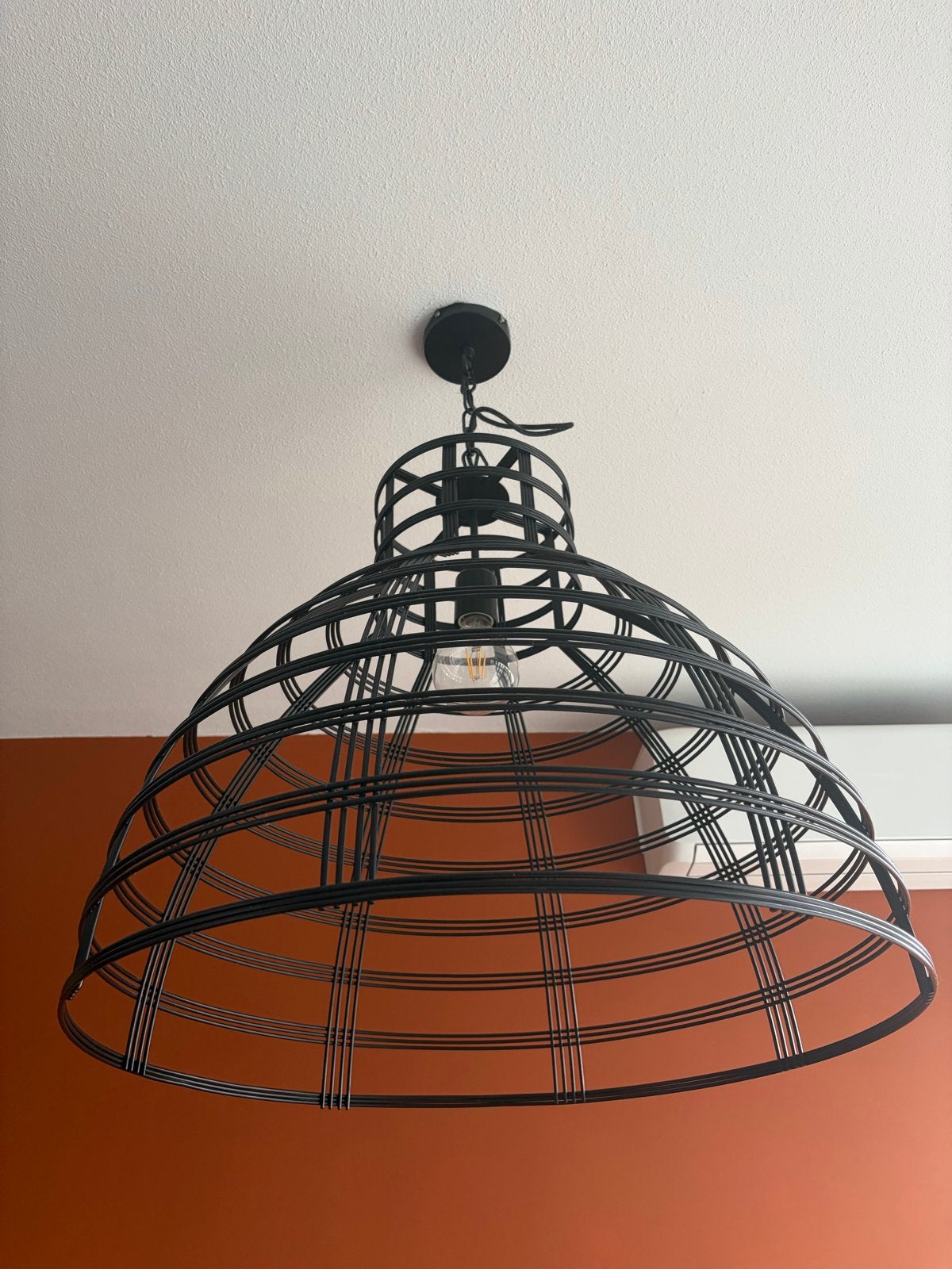 Zwarte metalen draadlamp - Industriële hanglamp, Ophalen, E27 (groot), Zo goed als nieuw, Metaal