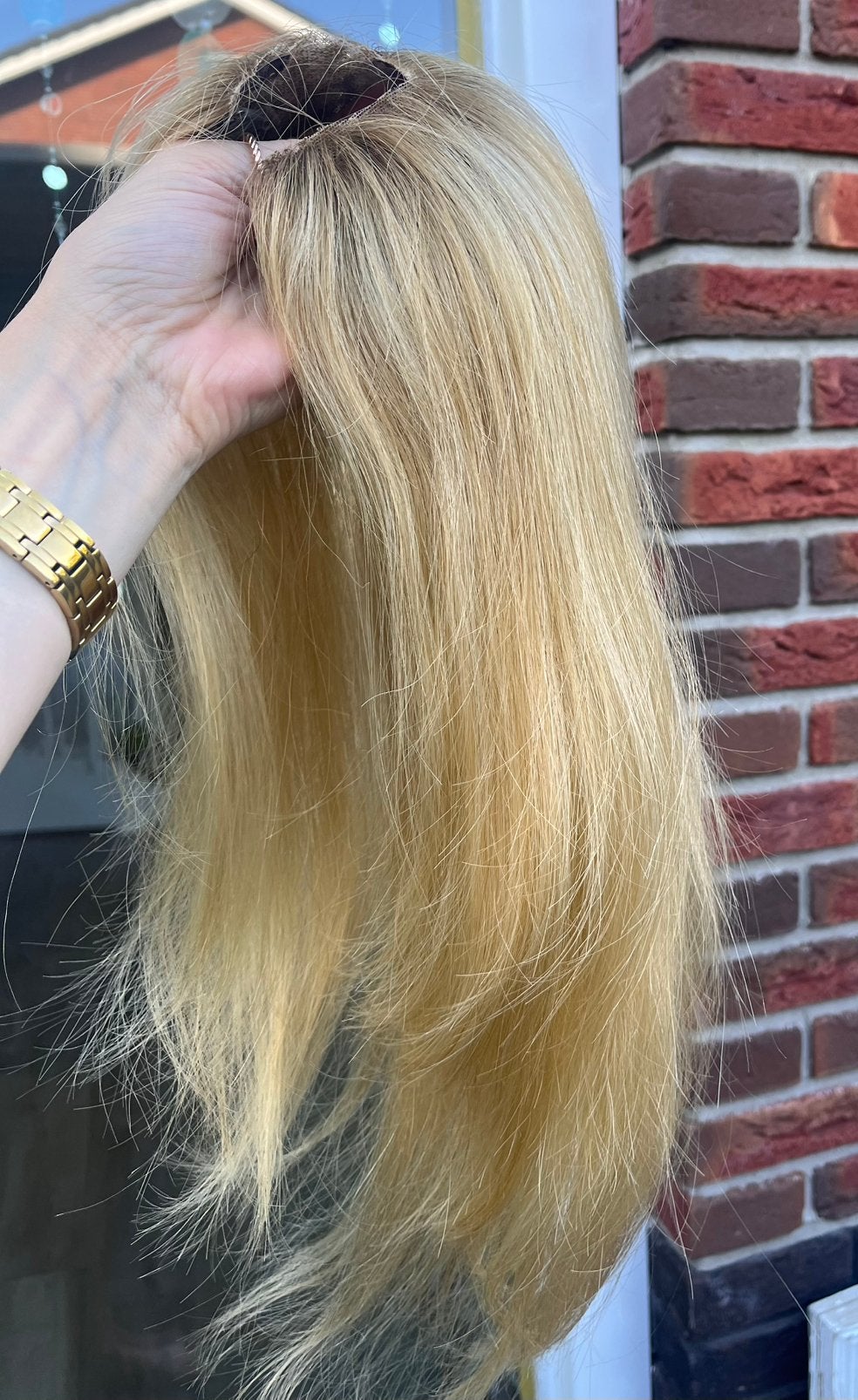 V-part, U-part, honingblond 100% echt haar, jennifer hoeve, Ophalen of Verzenden, Zo goed als nieuw, Pruik of Haarverlenging