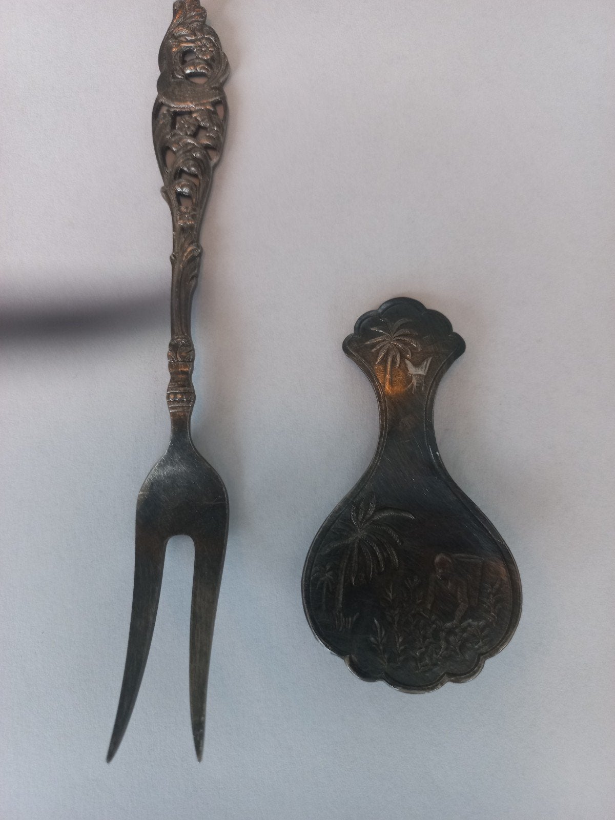 Antieke verzilverde lepel met jungle motief, Ophalen of Verzenden