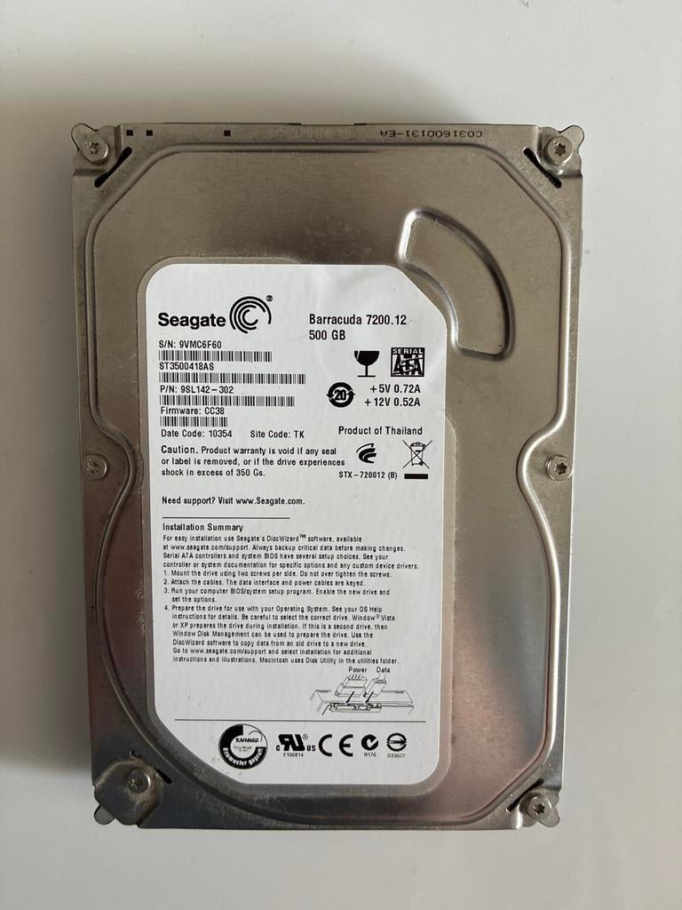 Seagate Barracuda 7200.12 500GB HDD SATA Intern, Intern, Gebruikt, Server, Ophalen of Verzenden