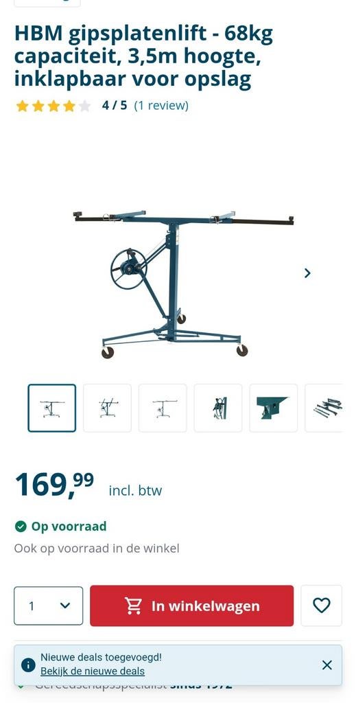 HBM Gipsplatenlift - 68kg, 3,5m hoogte, inklapbaar, Doe-het-zelf en Verbouw, Bouwliften, Ophalen