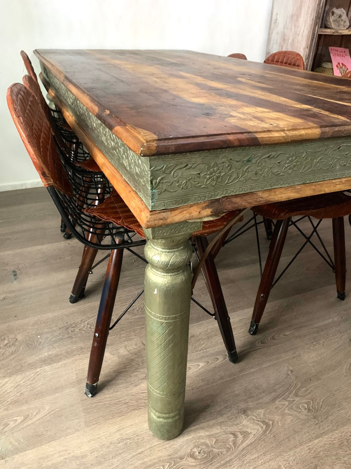 Prachtige antieken eettafel vintage india, Ophalen, 200 cm of meer, 50 tot 100 cm, Zo goed als nieuw