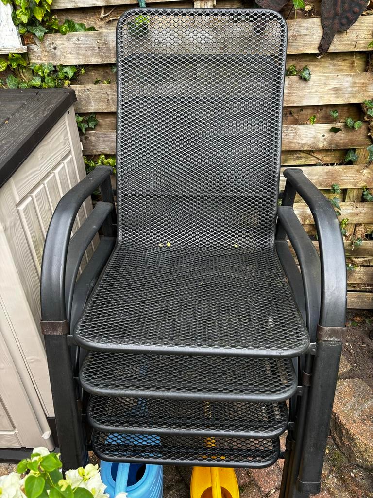 4 stapelbare tuinstoelen (metaal) - Zonder kussens, Ophalen, Gebruikt, Metaal, Stapelbaar