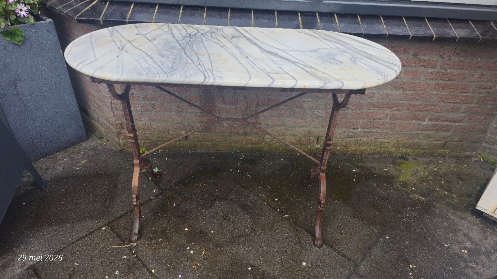 Franse bistro tafel met marmeren blad, Ophalen