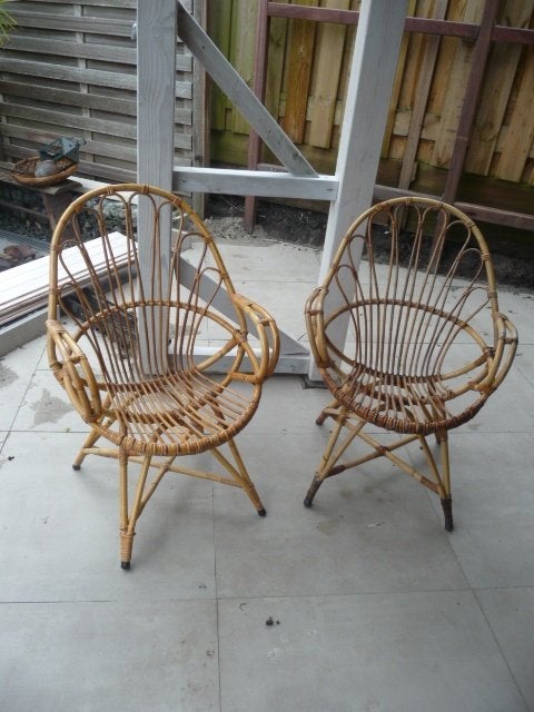Rotan Stoeltjes - Retro-, Huis en Inrichting, Stoelen, Ophalen, Gebruikt, Twee, Bruin