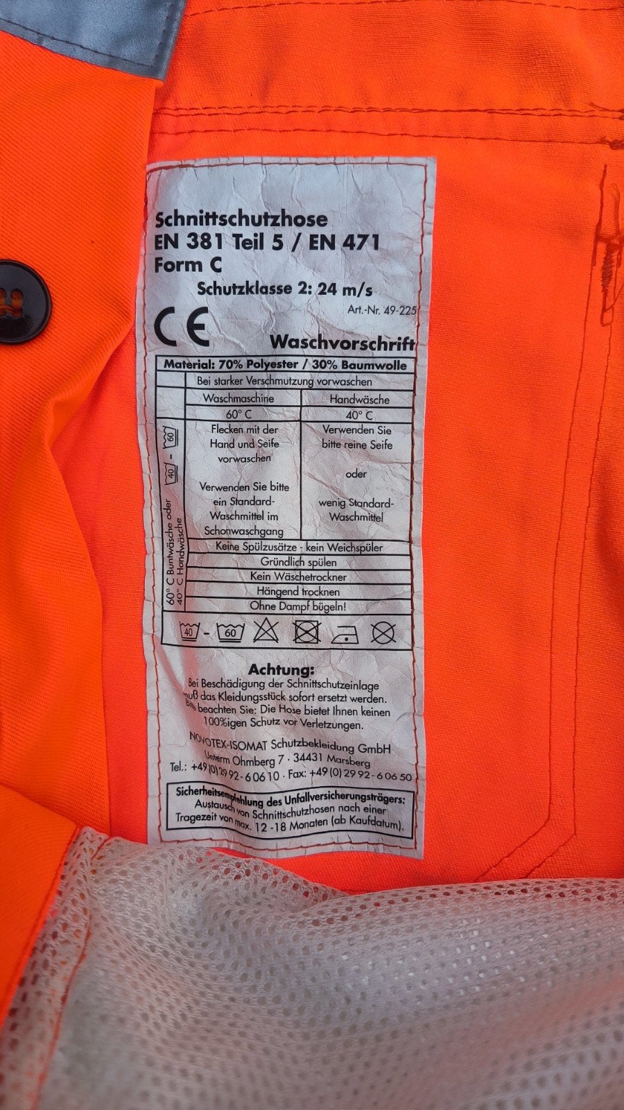 Zaagbroek en zaagjas klasse 1 en II - Oranje veiligheidskled, Ophalen of Verzenden, Gebruikt, Dames, Jas