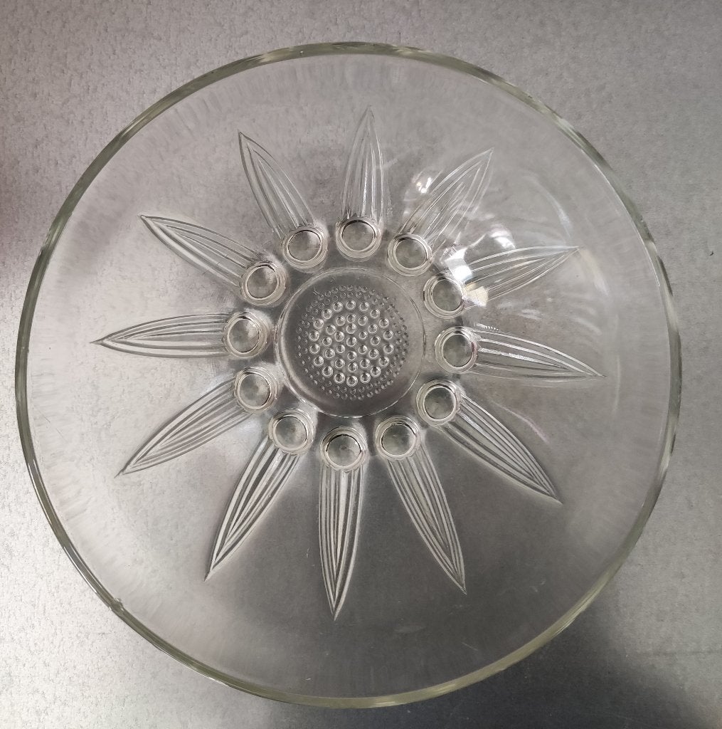 Vintage persglazen schaal op 12 bolpootjes, Ophalen of Verzenden