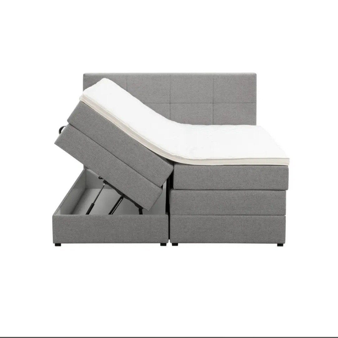 Leenbakker boxspring Liv geblokt - lichtgrijs - 140x200 cm, Huis en Inrichting, Slaapkamer | Boxsprings, Ophalen, Tweepersoons