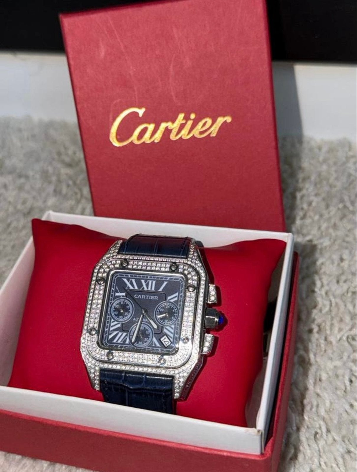 Cartier Santos 100 Chronograaf met diamanten, Overige merken, Staal, Polshorloge, Ophalen of Verzenden