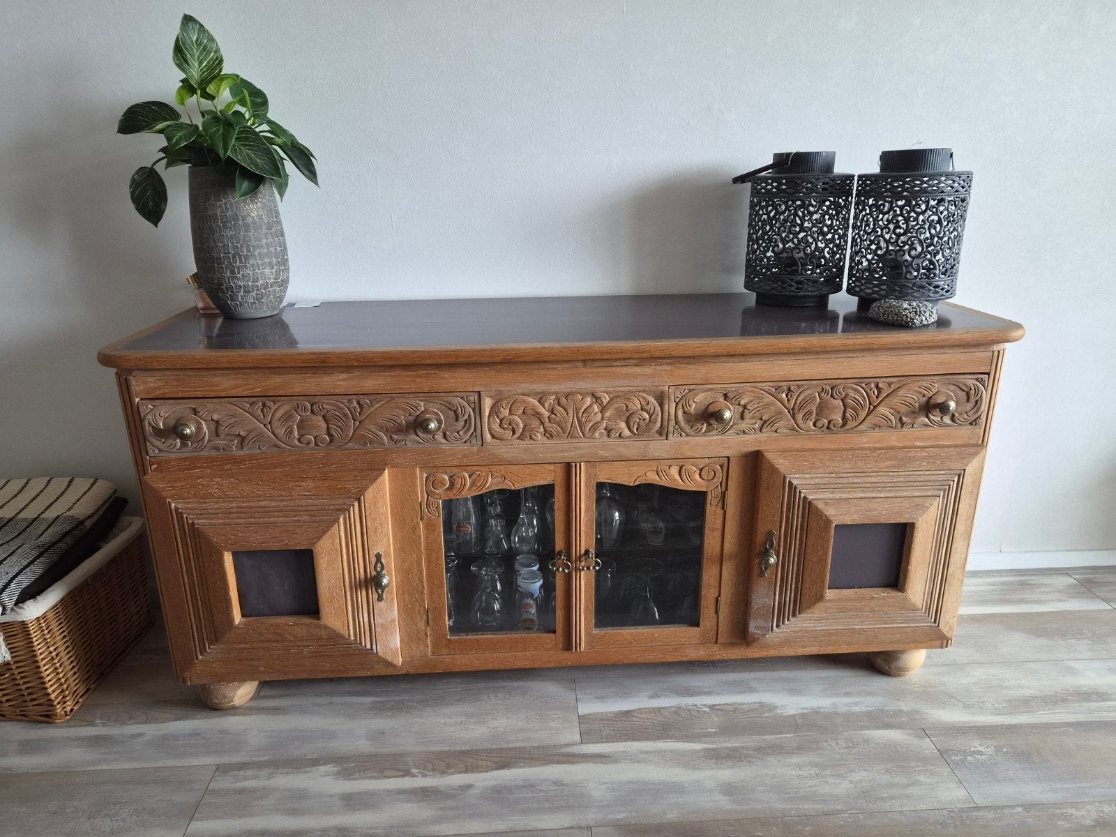 Vintage houten dressoir met lades en deuren, Ophalen, Gebruikt, Met lade(s), 150 tot 200 cm