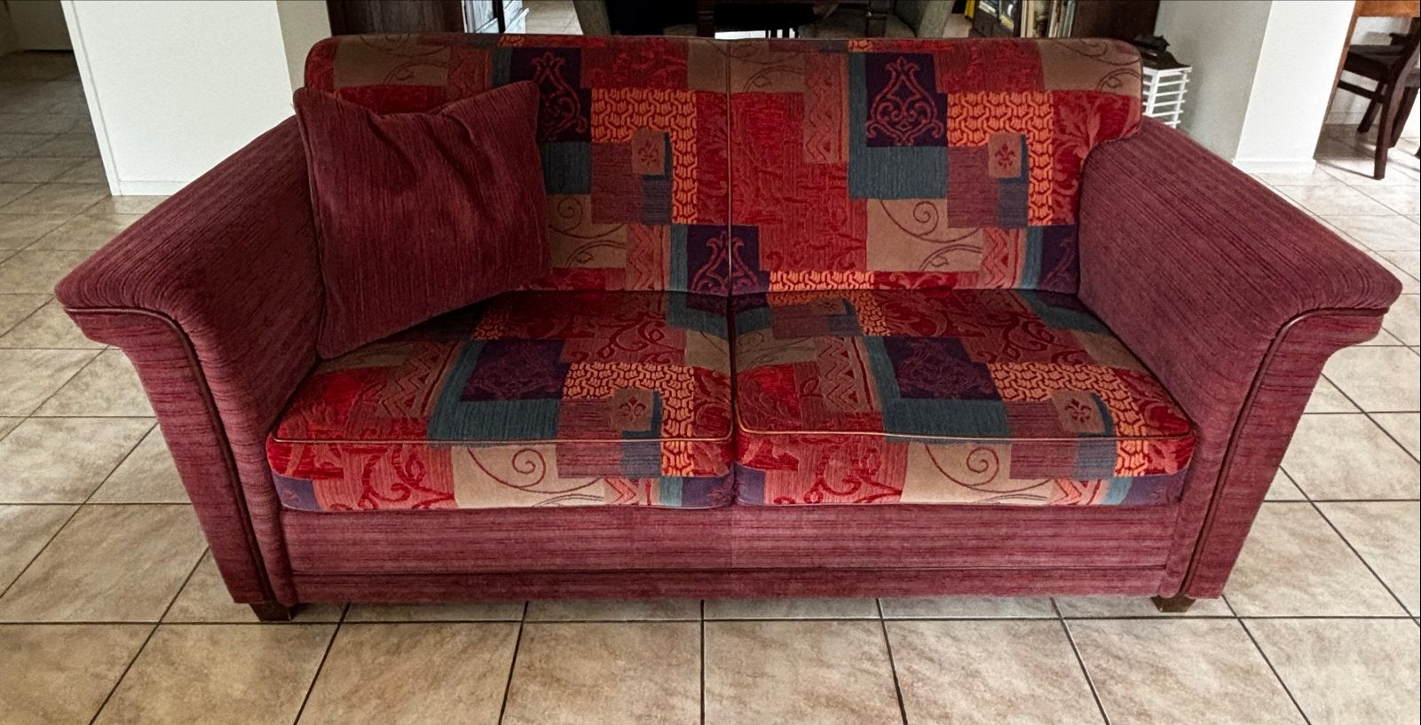 Complete zithoek bordeauxrood: bank + 3 fauteuils, Ophalen, Driepersoons, 75 tot 100 cm, Zo goed als nieuw