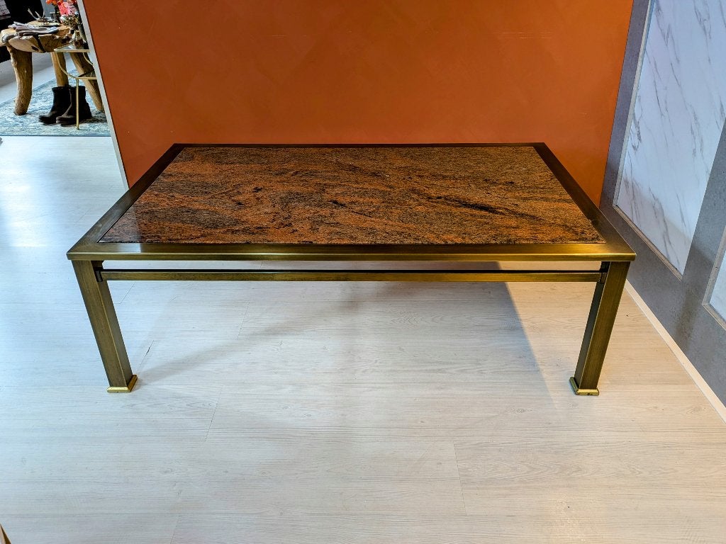 Graniet Salontafel Messing Hollywood Regency, Ophalen, 100 tot 150 cm, Vintage, 50 tot 100 cm