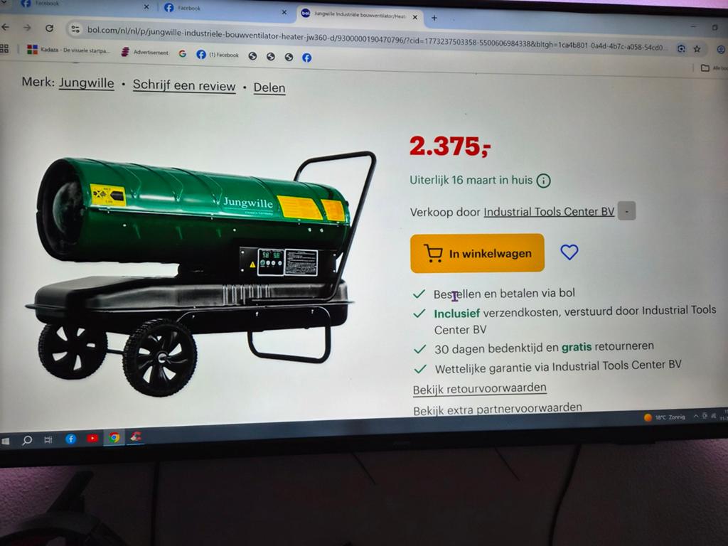Profesionele bouwventilator en heater, Ophalen of Verzenden, Nieuw, Minder dan 60 cm, Kachel