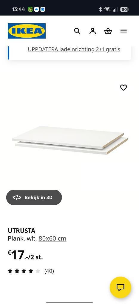 Ikea wit utrusta planken (2stuks) 80x60 cm, Huis en Inrichting, Keuken | Keukenelementen, Ophalen, Wit, 50 tot 100 cm, Zo goed als nieuw