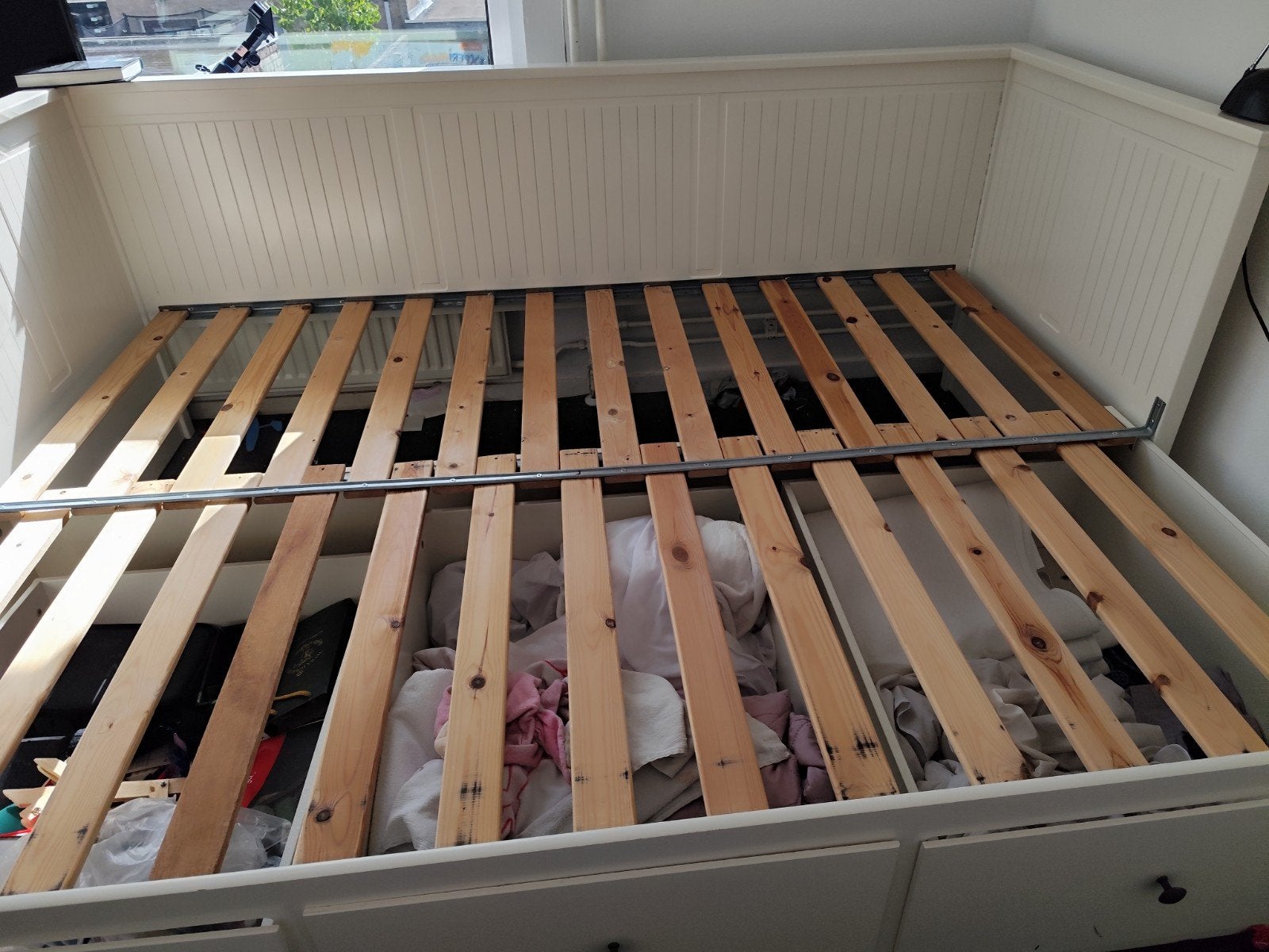 IKEA Hemnes bedbank met  lades, Ophalen, Modern, Scandinavisch, Wit, Tweepersoons