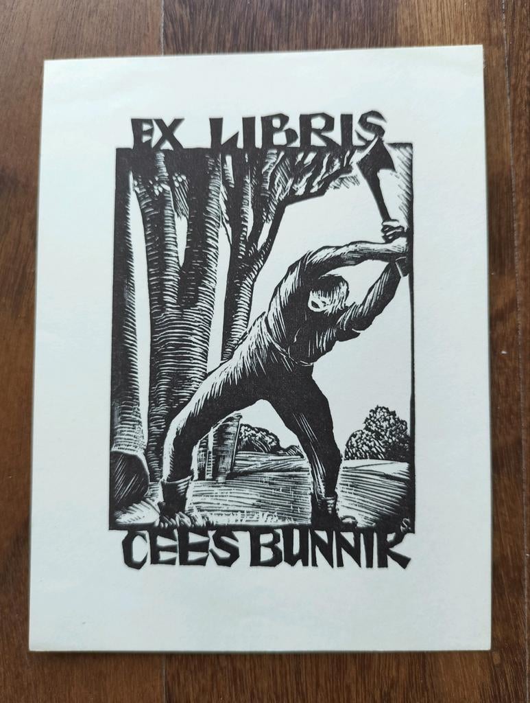 Exlibris Cees Bunnik - Houtsnede houthakker (Rein Snapper), Dagelijks leven, 1950 - 1999, Ophalen of Verzenden, Houtsnede