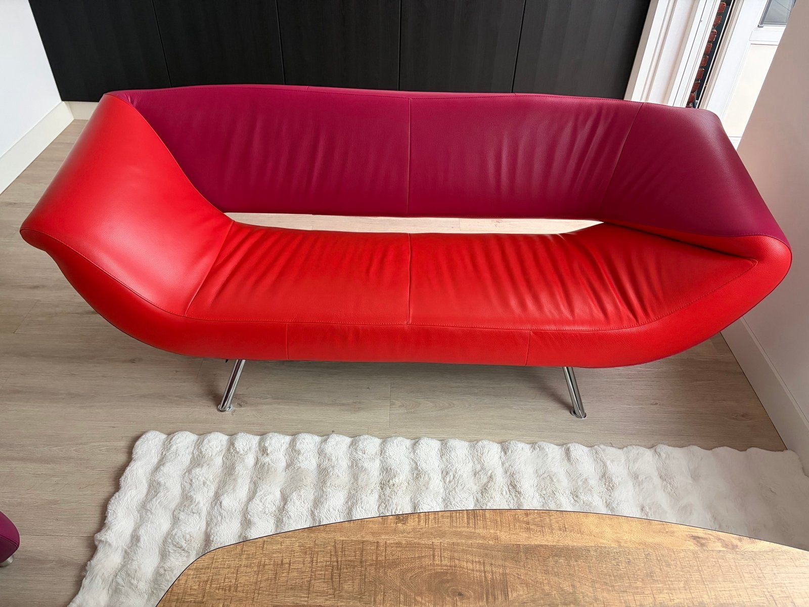 Leolux Arabella 2,5-zits bank leer Senso rood/fuchsia ZGAN, Ophalen, Zo goed als nieuw, Leer