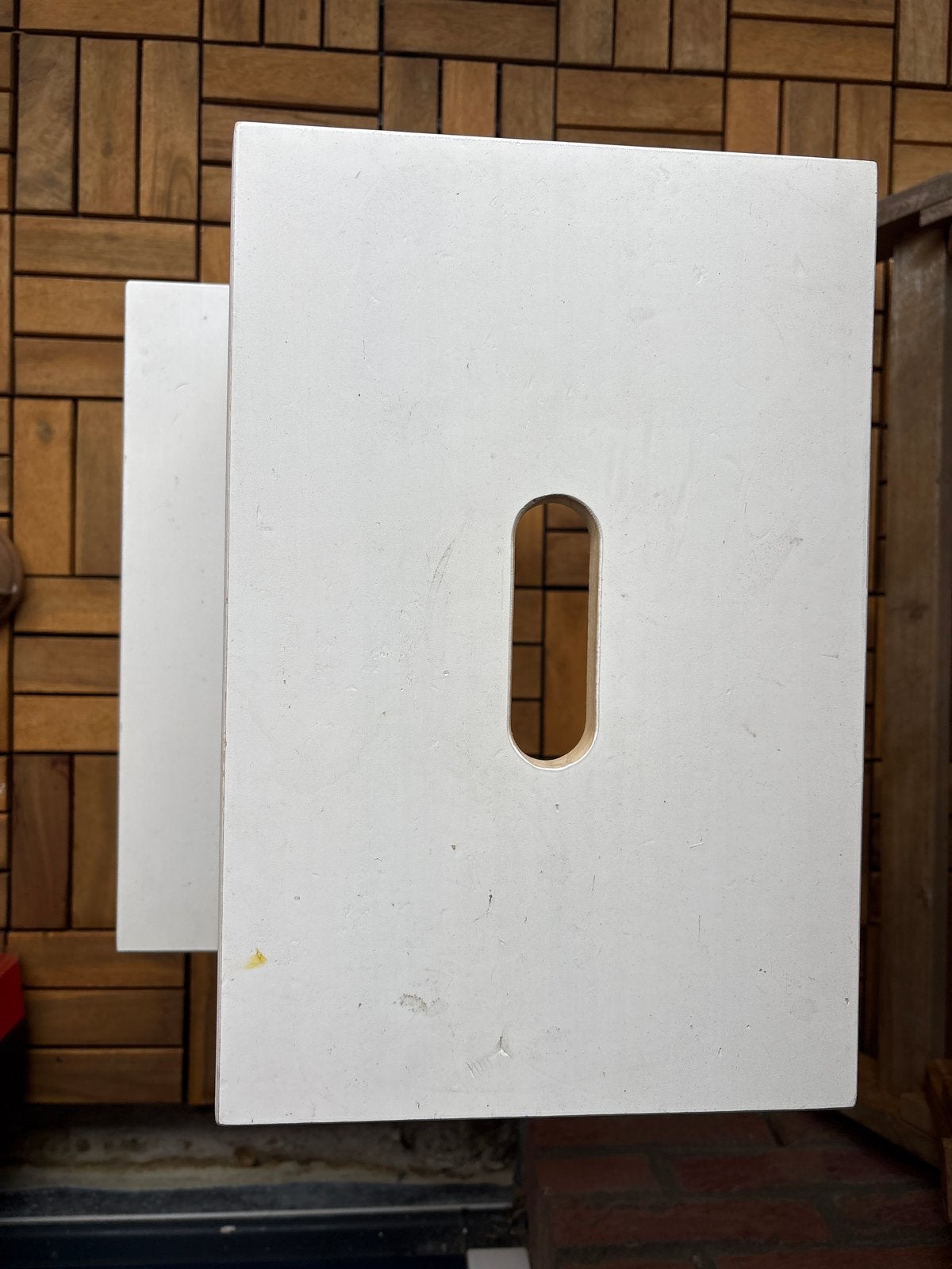 Witte houten opstapje / krukje met twee treden, Ophalen, Gebruikt, Hout