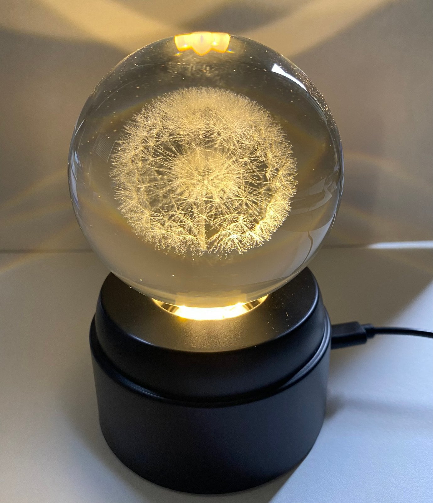 Glazen bol bloem lamp op draaiende voet, incl. usb kabel, Ophalen of Verzenden