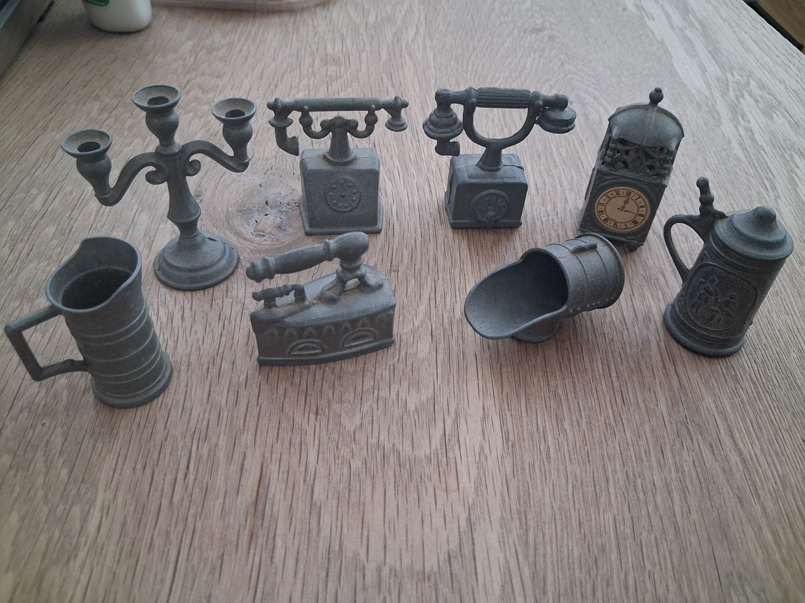 Tinnen miniatuur set: voor letterbak of poppenhuis., Antiek en Kunst, Ophalen of Verzenden