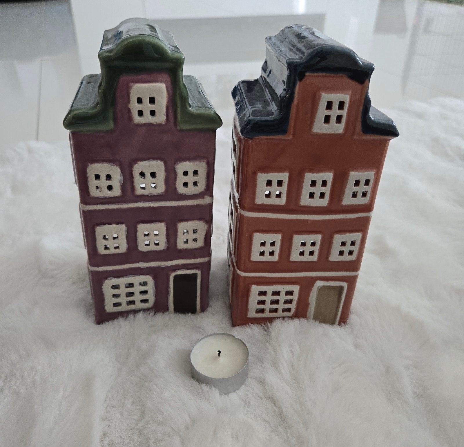 Mooie grote lichthouders in huisjesvorm, Gebruikt, Meerkleurig, Overige merken, Waxinelichthouder