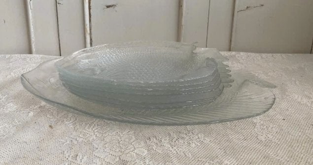 Brocante glazen vis borden - schalen, Antiek en Kunst, Curiosa en Brocante, Ophalen of Verzenden