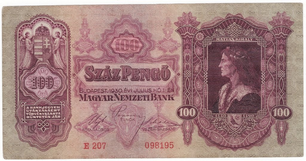 24-2363 Hongarije 100 pengo 1930, Ophalen of Verzenden, Hongarije, Los biljet