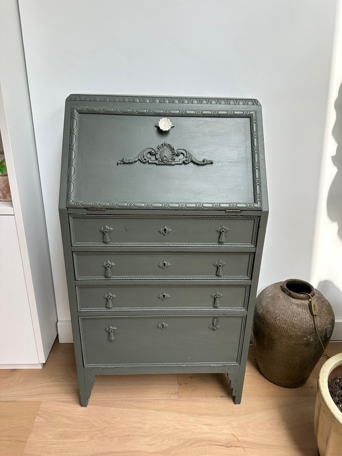 Vintage uitklapbaar bureaukastje / secretaire, Ophalen, Gebruikt, Vintage