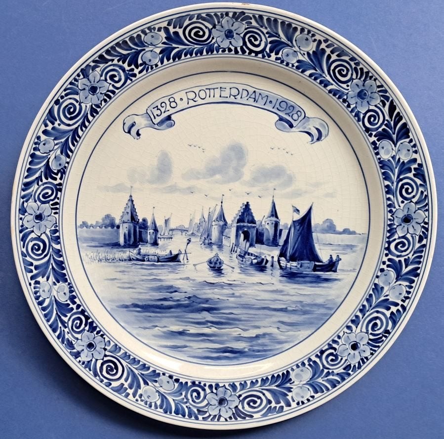 Porceleyne Fles 1928 600jr Rotterdam 25cm (5) Zeldzaam, Antiek en Kunst, Antiek | Wandborden en Tegels, Ophalen of Verzenden