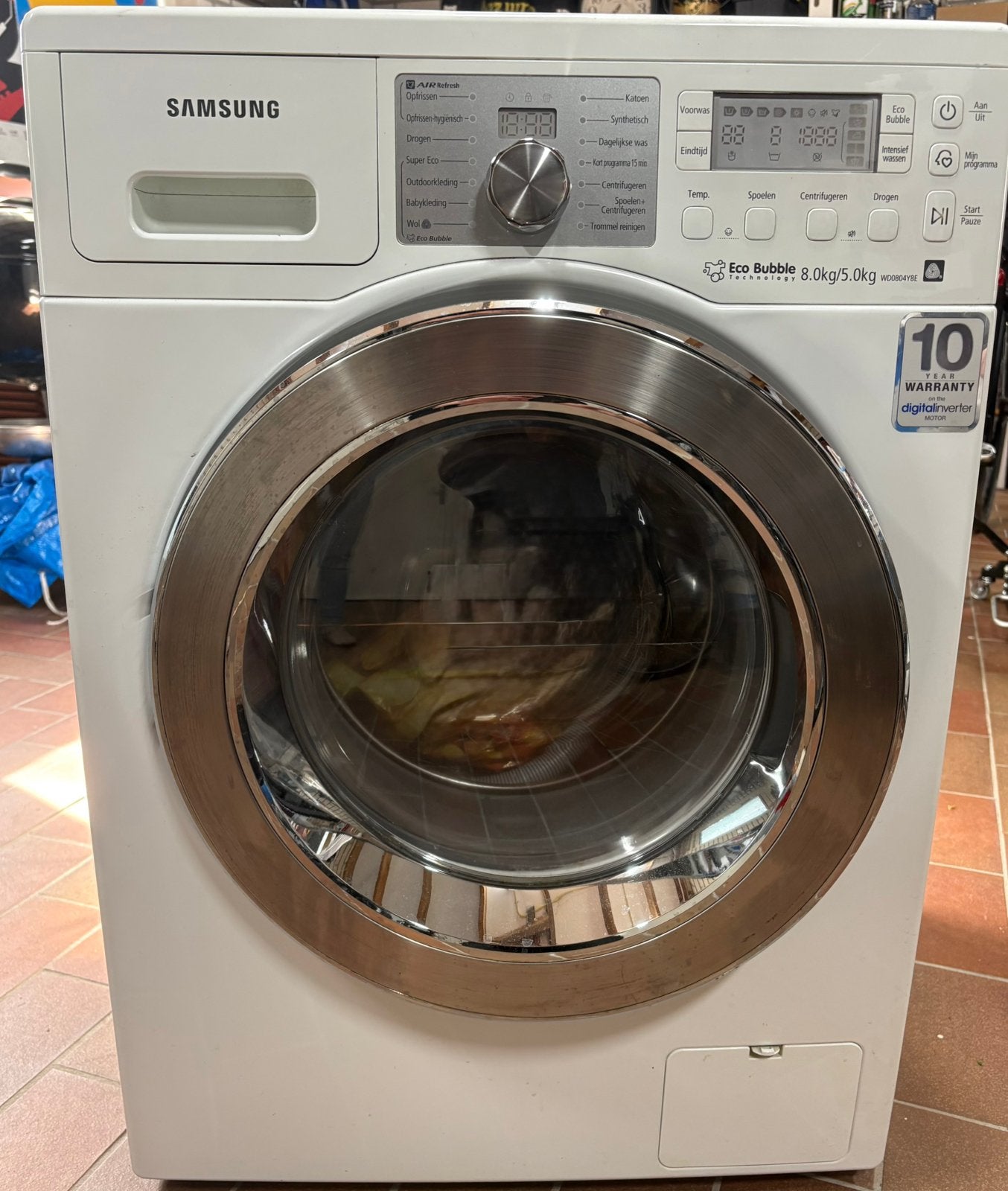 Samsung WD0804Y8E Eco Bubble Wasmachine 8kg/5kg, Ophalen, 1200 tot 1600 toeren, Gebruikt, 8 tot 10 kg