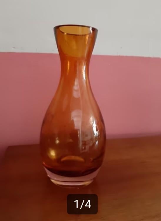 Zware amberkleurige vaas, Overige kleuren, Ophalen of Verzenden, Minder dan 50 cm, Glas