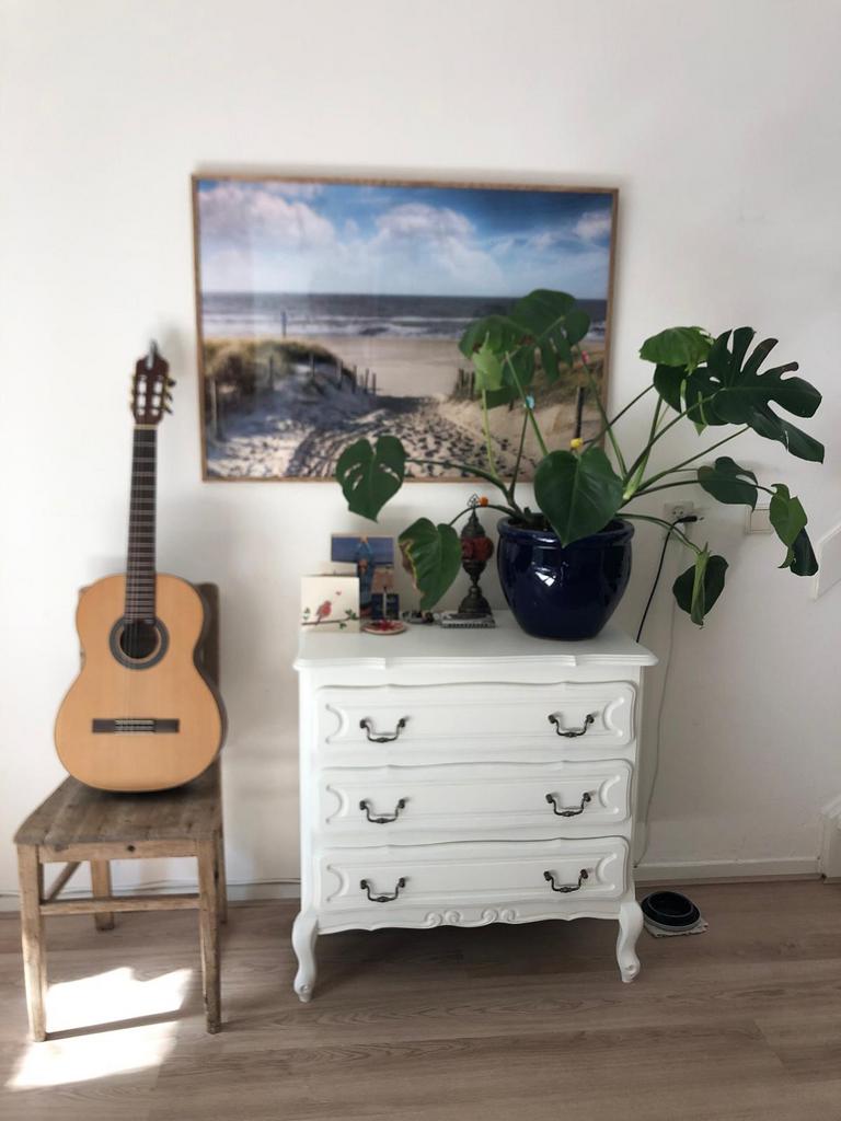Poster strand en zee in mooie houten lijst, Ophalen, Met lijst, Rechthoekig Liggend, Zo goed als nieuw