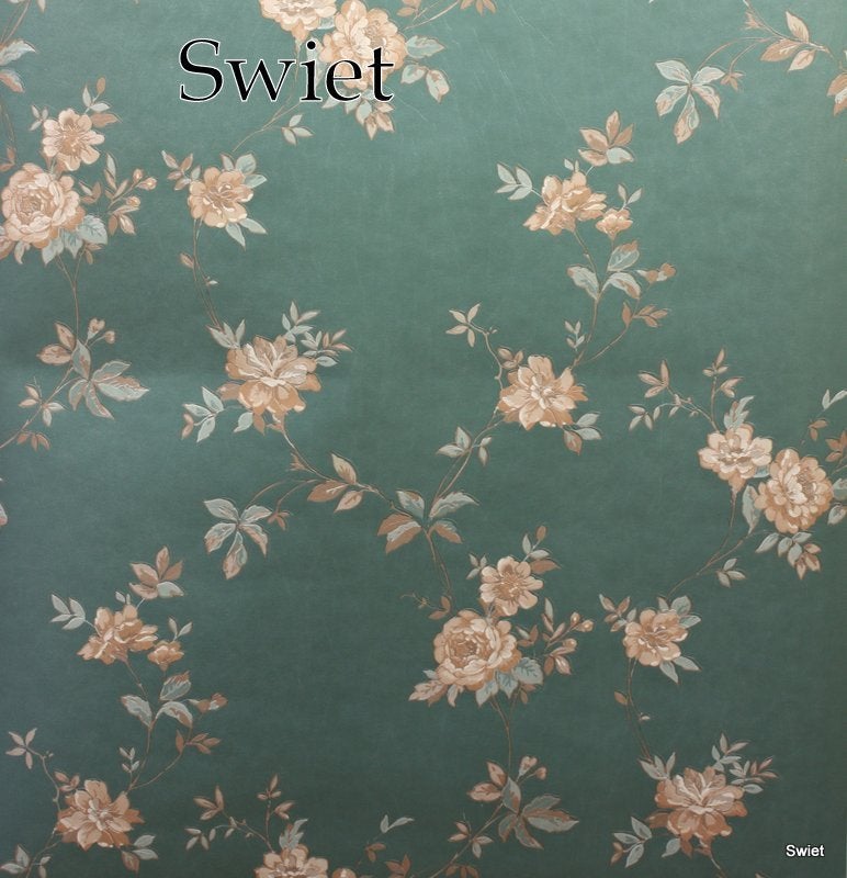 7774 Groen Limonta bloemenbehang met glans op vinyl swiet, Verzenden, Blauw