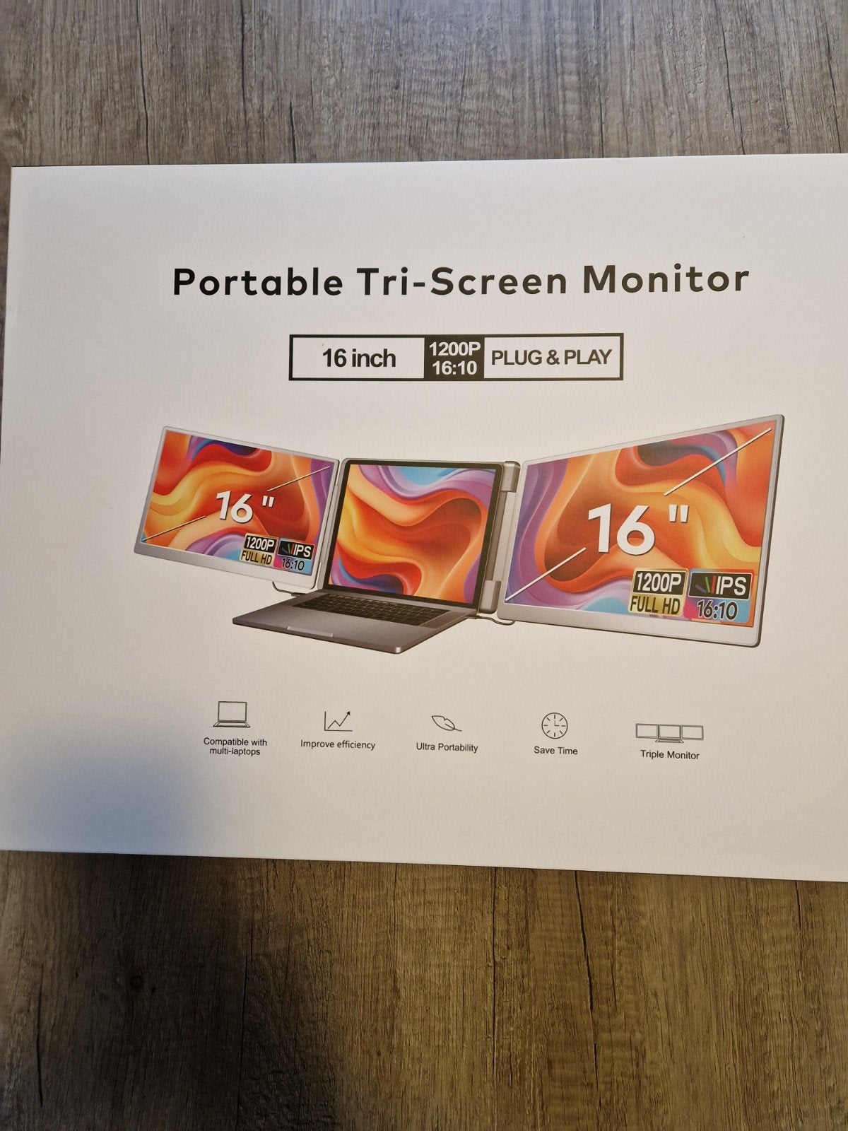Draagbare Tri-Screen Monitor 16 inch - Full HD IPS, IPS, Onbekend, HDMI, In hoogte verstelbaar