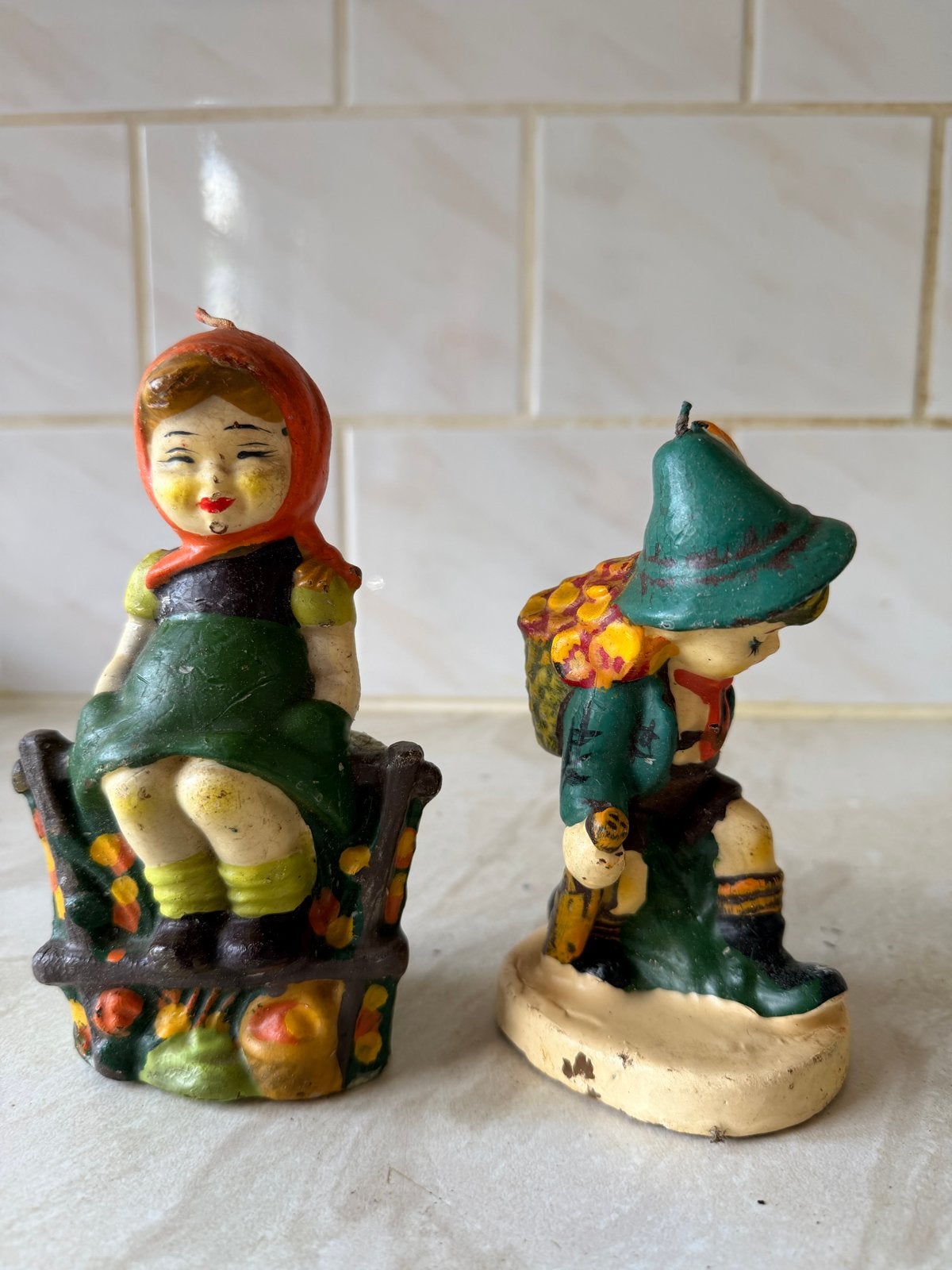 Vintage decoratieve kaarsen: meisje en jongen, Ophalen of Verzenden