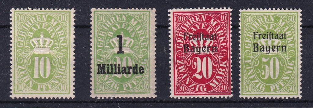 B37A) 4x Bayern gebuhren marken zeldzaam 1 zegel mist tandje, Verzenden, Overige periodes, Postfris