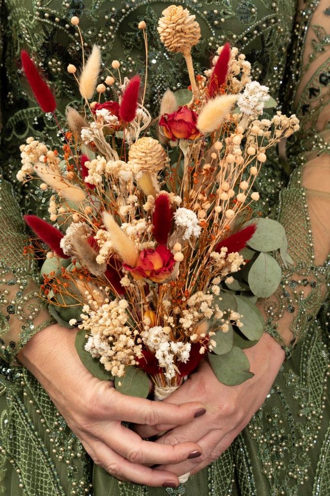 bruidsboeket en decoratie voor photobooth, van droogbloemen, Ophalen of Verzenden, Zo goed als nieuw, Geboorte of Huwelijk