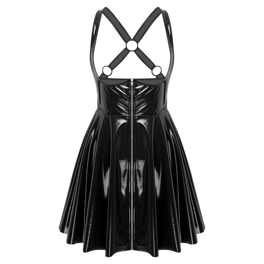 Zwarte lakleren uitgesneden dames jurk / jurkje lak leer, Maat 38/40 (M), Verzenden, Zwart, Nieuw
