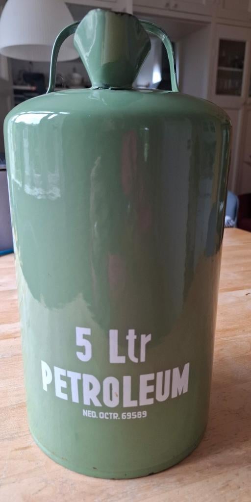 Vintage Petroleum Kan 5 Liter - Groen Emaille, Ophalen of Verzenden