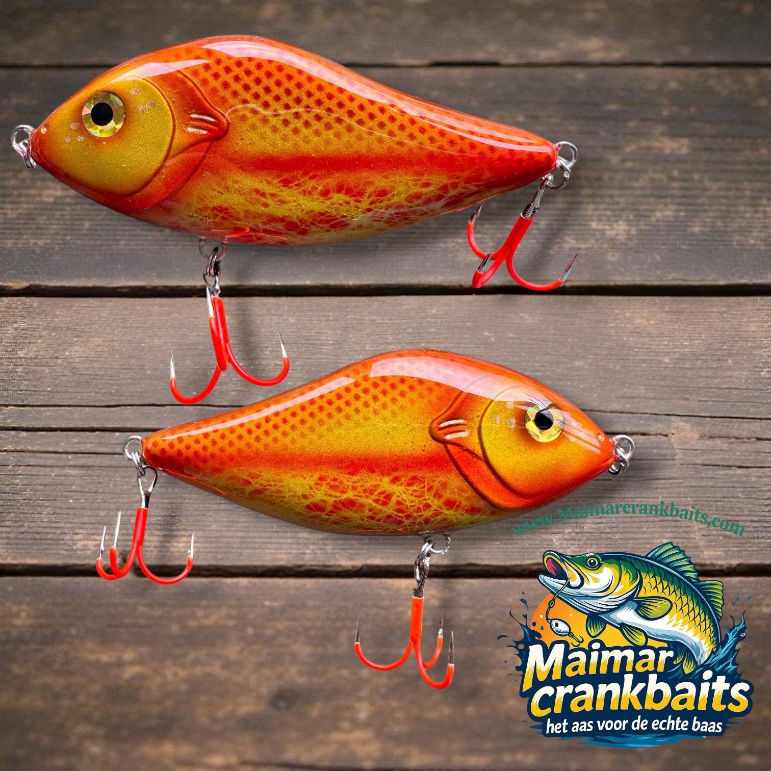 Jerkbait slider4” GoldFish custom gespoten  UV#2 afgehaakt, Haak, Purmerend, Maimarcrankbaits, Nieuw