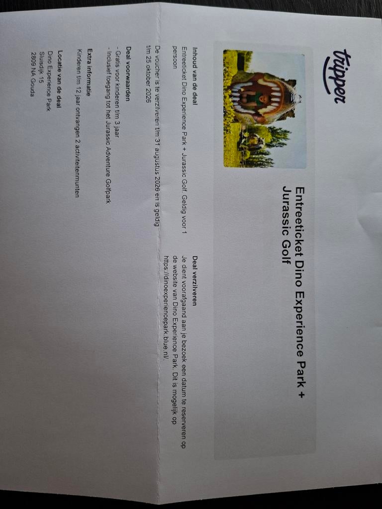 2 xEntreeticket Dino Experience Park, incl. Jurassic Golf, Tickets en Kaartjes, Twee personen
