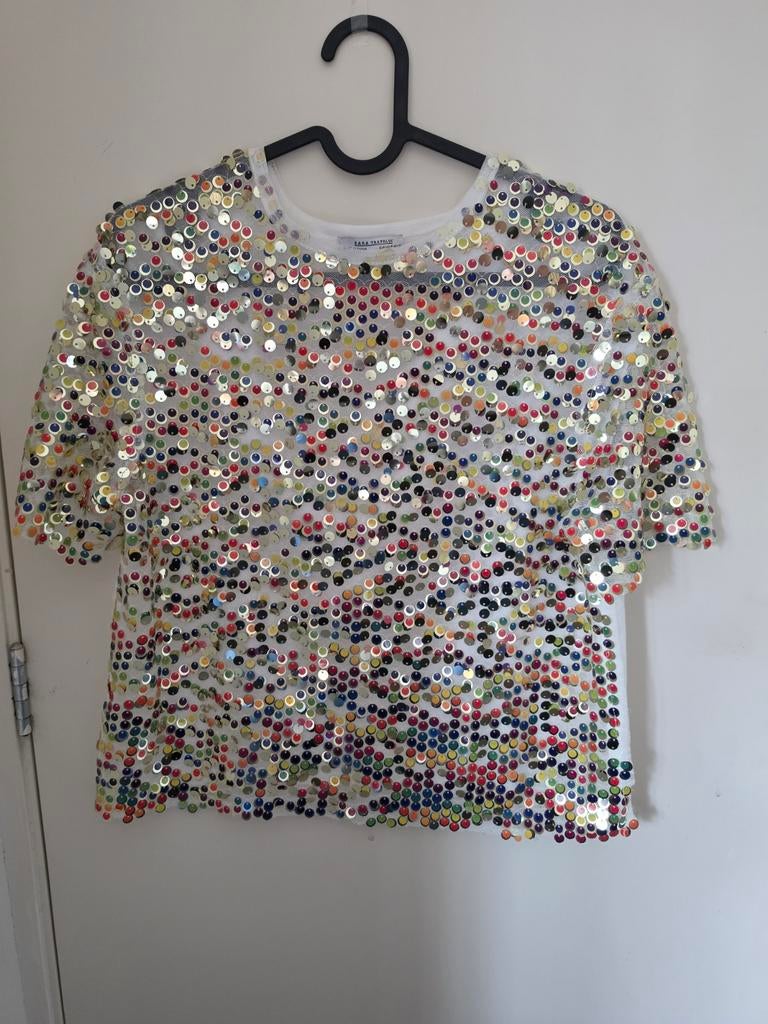 Zara Trafaluc Pailletten Top Maat S, Overige kleuren, Zo goed als nieuw, Korte mouw, Maat 36 (S)