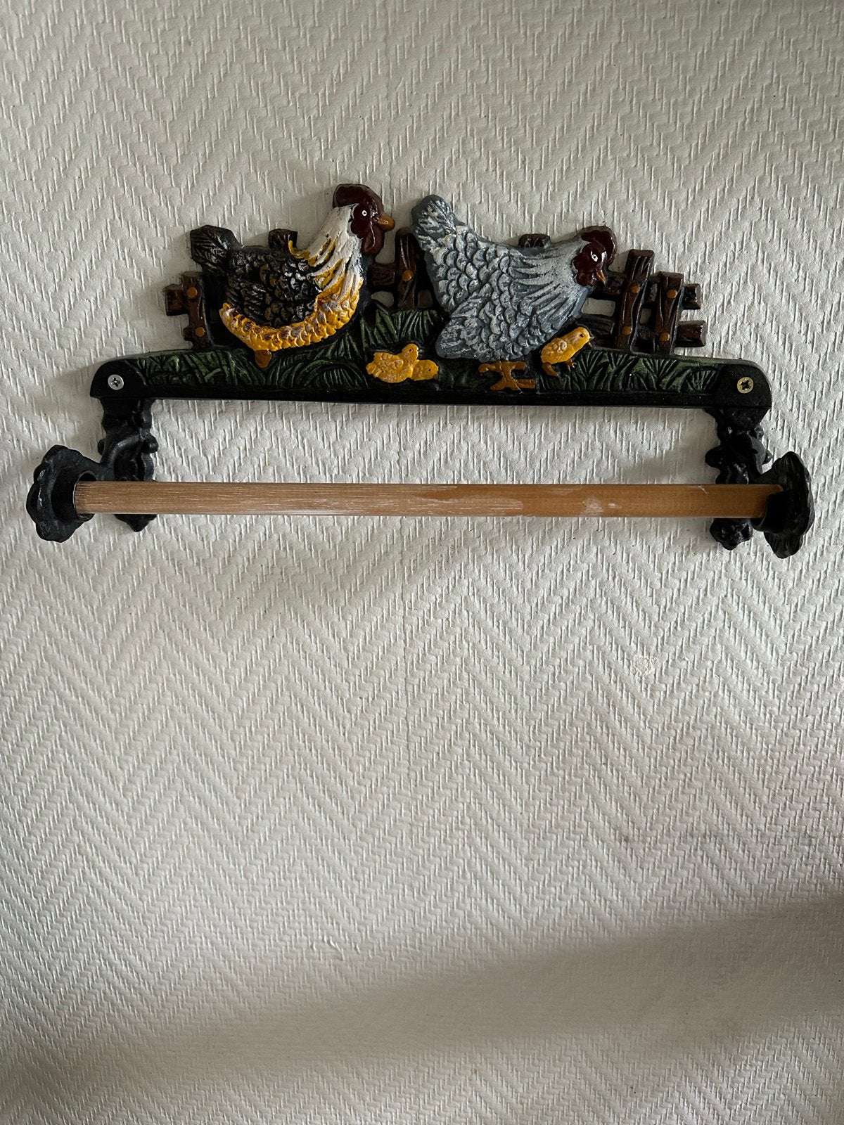 Decoratieve Keukenrolhouder met Kippen - ijzer, Gebruikt, Meerkleurig, Ophalen of Verzenden, Landelijk