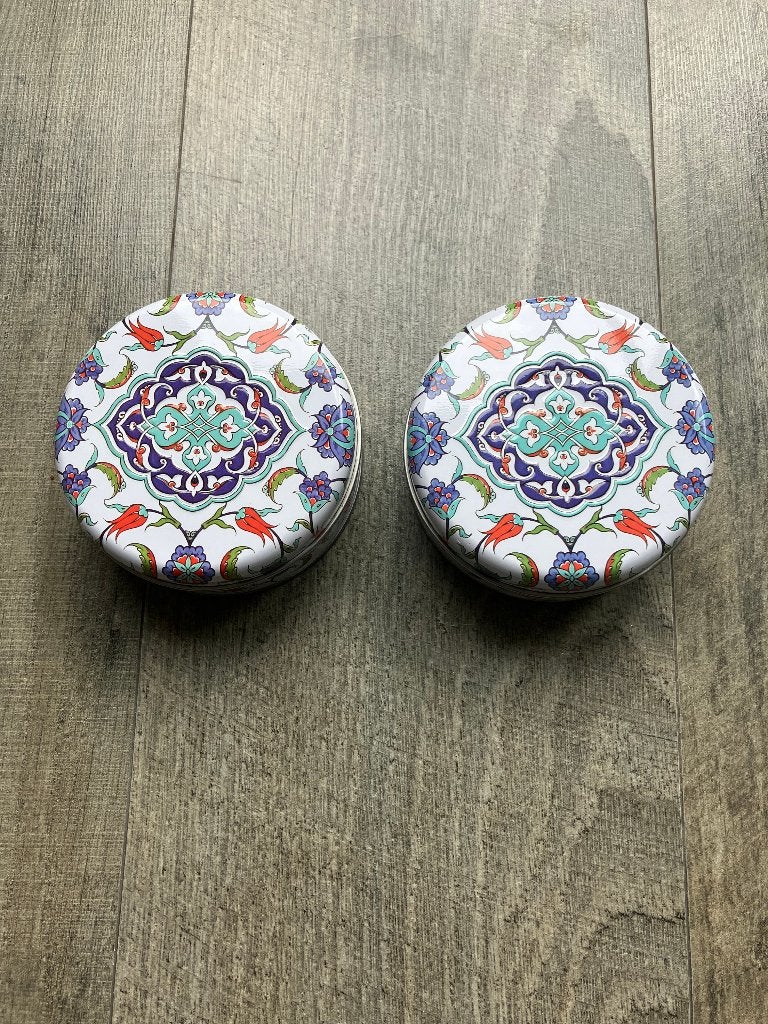 2 Turkse tinnen bakjes (10 x 10 x 4 cm), Nieuw, Ophalen of Verzenden, Voorraadpot, Metaal