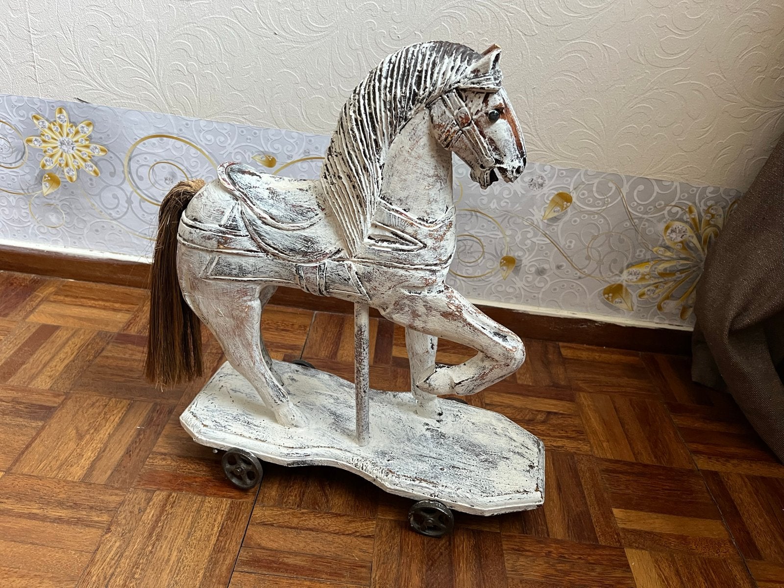 Decoratief houten paard op wielen, vintage stijl, Ophalen of Verzenden