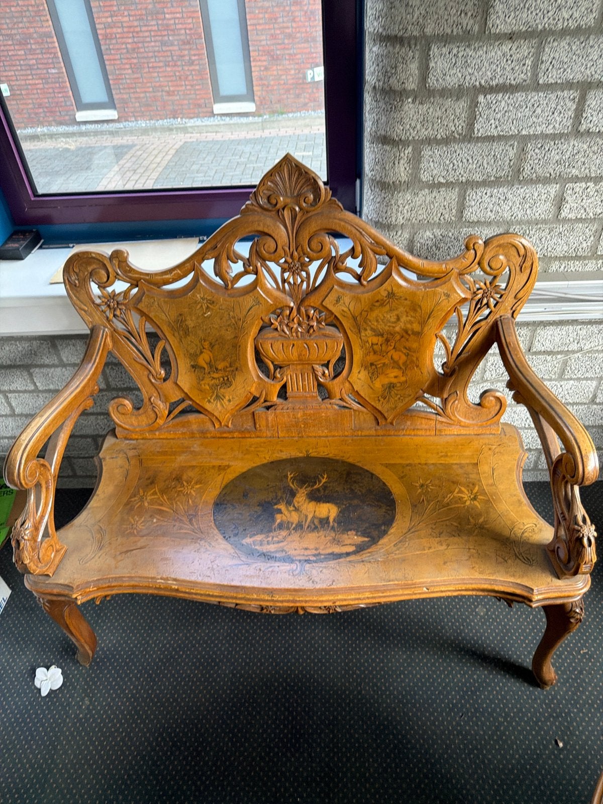 Antieke Brienzer Schnitzerei Jachtbank - Zwitserland 1870-19, Antiek en Kunst, Ophalen of Verzenden