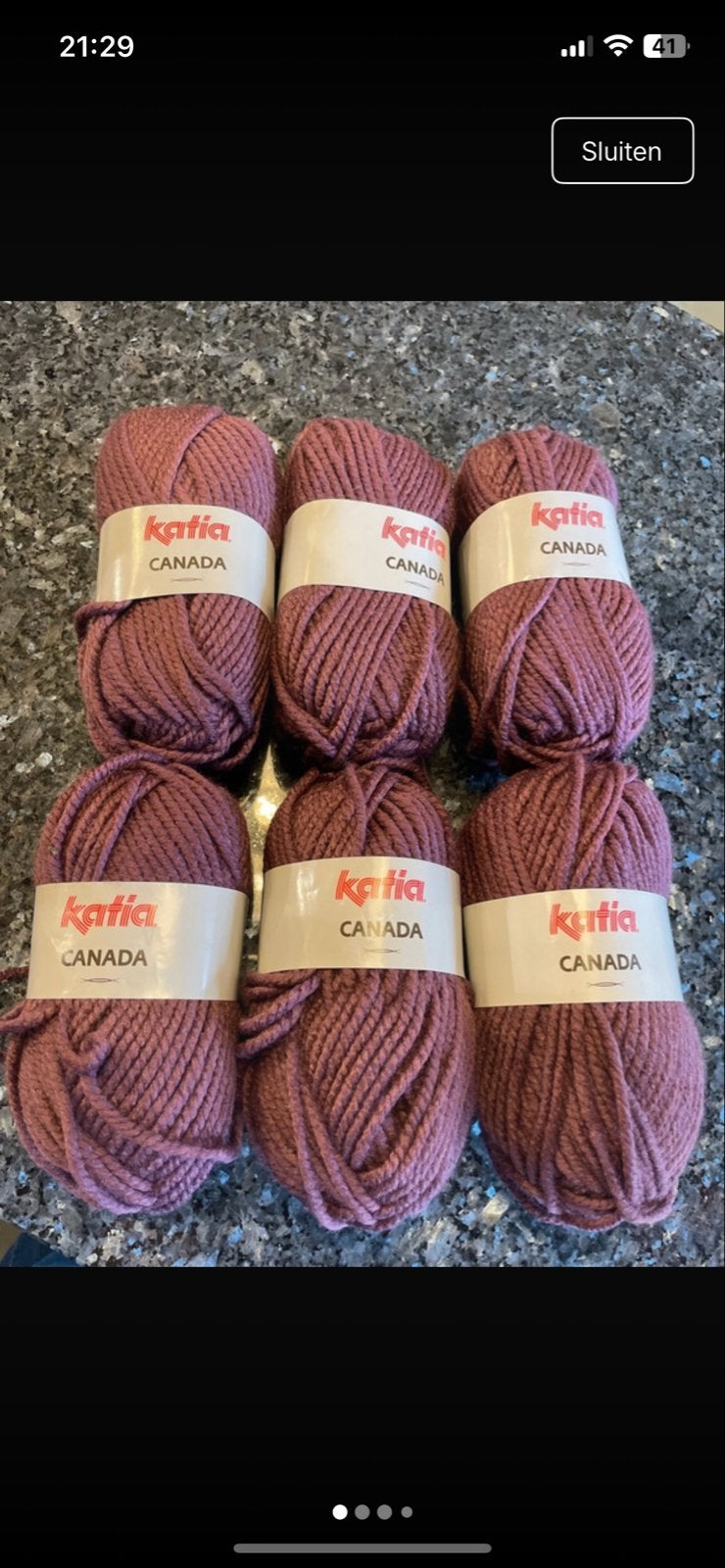 6 bollen Katia Canada wol - Kleur 41 aubergine, Ophalen of Verzenden, Nieuw, Breien of Haken, Wol of Garen