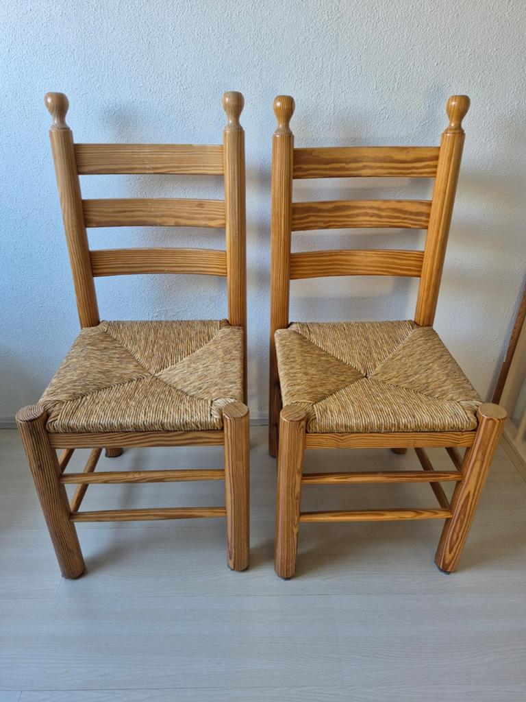 2 grenen stoelen met rieten zitting, Huis en Inrichting, Stoelen, Ophalen, Overige materialen, Gebruikt, Twee